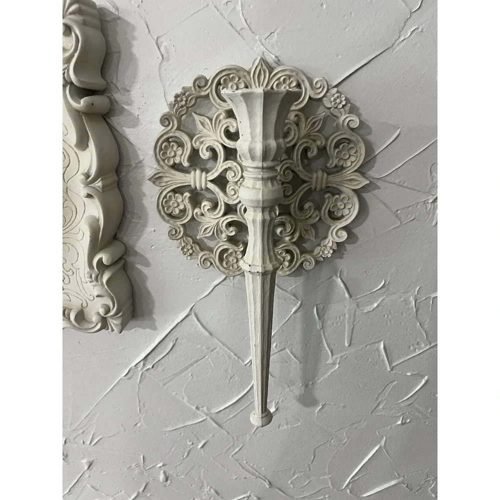 Homco  70's Wall Sconces Pair & Mirror Candleholders Chalk White MCM Boho